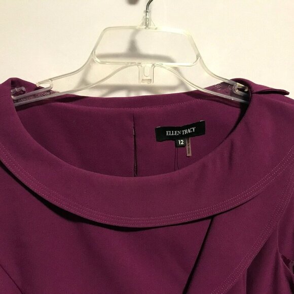 Ellen Tracy NWT Sheath Dress Fully Lined Asymmetric Front Ruffle Sz 12 in Berry - Picture 8 of 16